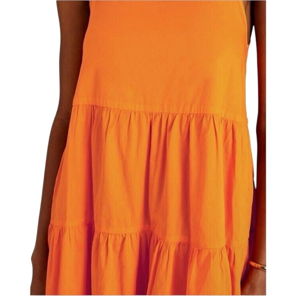 Enza Costa Cool Cotton Tiered Dress Papaya Orange Midi Size Small $268 - Picture 4 of 12